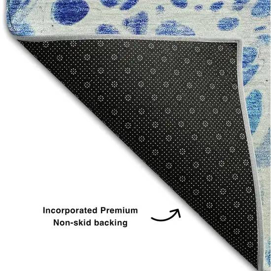 Navy Blue Ivory And Gray Abstract Washable Area Rug With UV Protection Photo 8