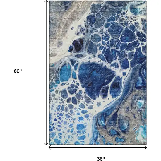 Navy Blue Ivory And Gray Abstract Washable Area Rug With UV Protection Photo 7