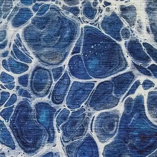 Navy Blue Ivory And Gray Abstract Washable Area Rug With UV Protection Photo 4
