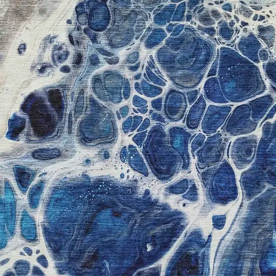 Navy Blue Ivory And Gray Abstract Washable Area Rug With UV Protection Photo 2