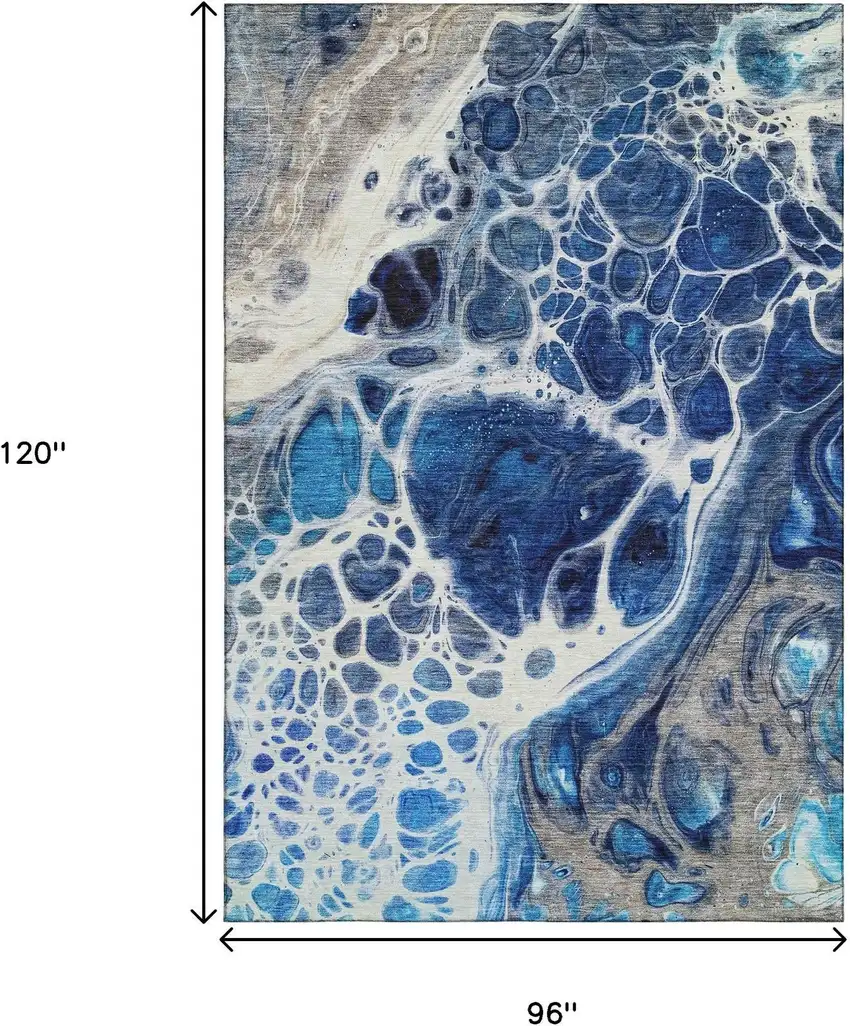 Navy Blue Ivory And Gray Abstract Washable Area Rug With UV Protection Photo 3