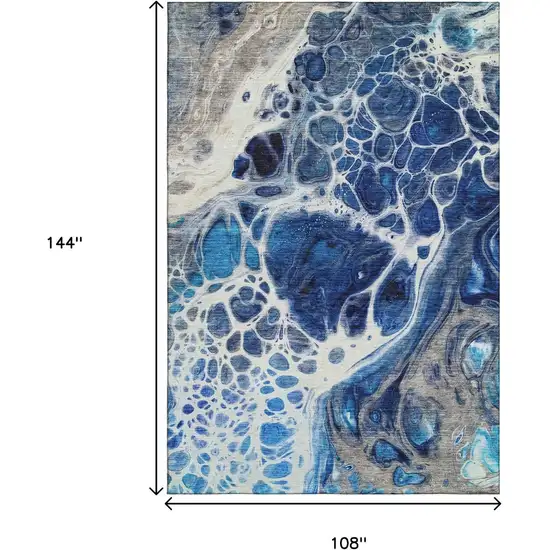 Navy Blue Ivory And Gray Abstract Washable Area Rug With UV Protection Photo 3