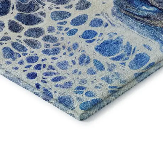 Navy Blue Ivory And Gray Abstract Washable Area Rug With UV Protection Photo 6