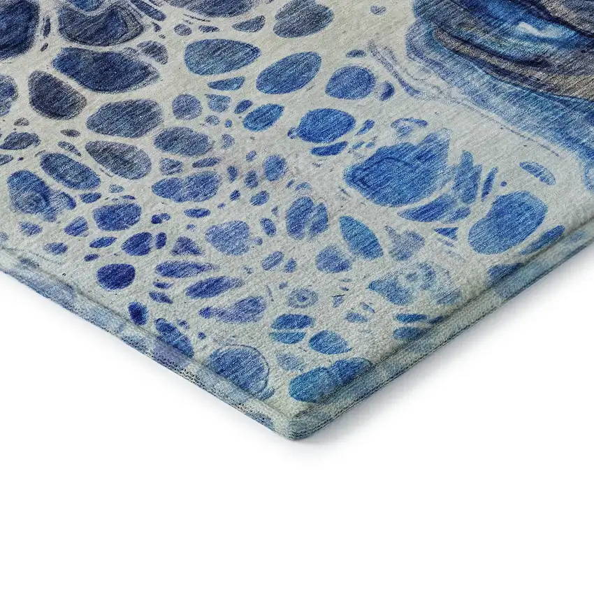 Navy Blue Ivory And Gray Abstract Washable Area Rug With UV Protection Photo 6