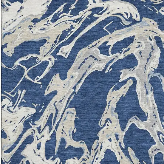 Navy Blue Ivory And Gray Abstract Washable Area Rug With UV Protection Photo 2