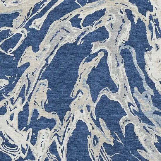Navy Blue Ivory And Gray Abstract Washable Area Rug With UV Protection Photo 2