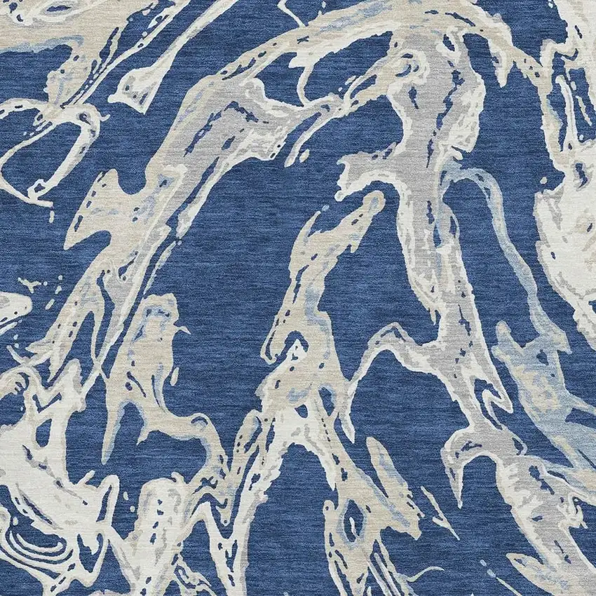 Navy Blue Ivory And Gray Abstract Washable Area Rug With UV Protection Photo 2