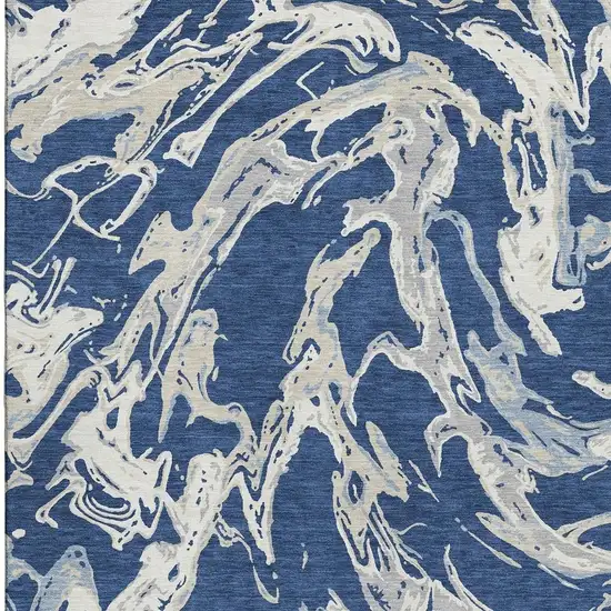 Navy Blue Ivory And Gray Abstract Washable Area Rug With UV Protection Photo 3