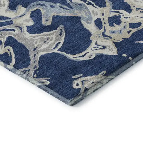 Navy Blue Ivory And Gray Abstract Washable Area Rug With UV Protection Photo 7