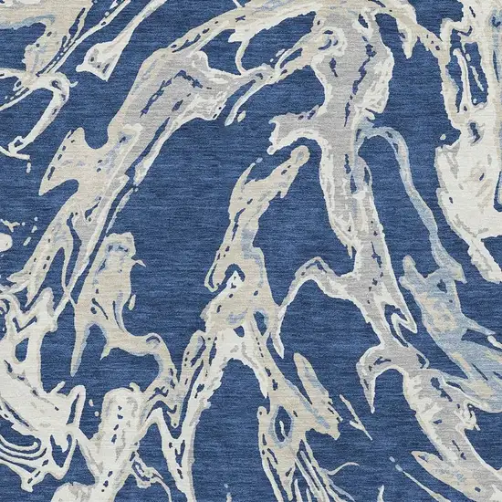 Navy Blue Ivory And Gray Abstract Washable Area Rug With UV Protection Photo 2