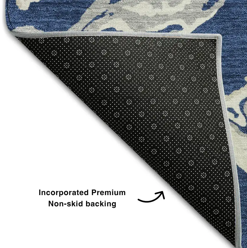 Navy Blue Ivory And Gray Abstract Washable Area Rug With UV Protection Photo 5