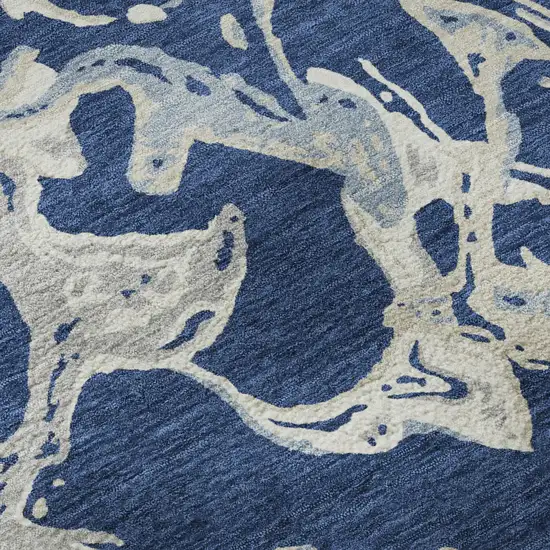 Navy Blue Ivory And Gray Abstract Washable Area Rug With UV Protection Photo 8
