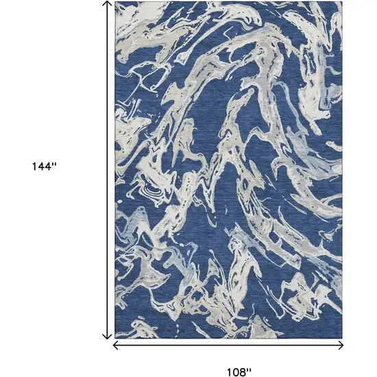 Navy Blue Ivory And Gray Abstract Washable Area Rug With UV Protection Photo 9