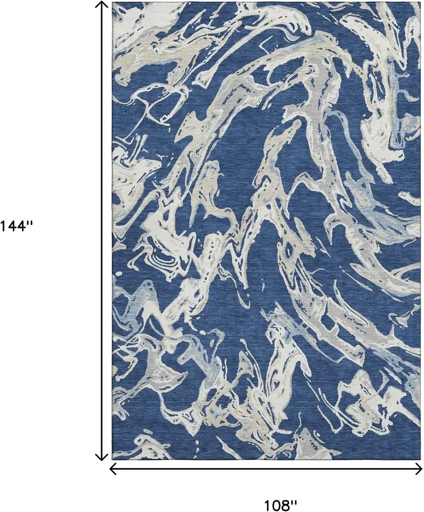 Navy Blue Ivory And Gray Abstract Washable Area Rug With UV Protection Photo 9