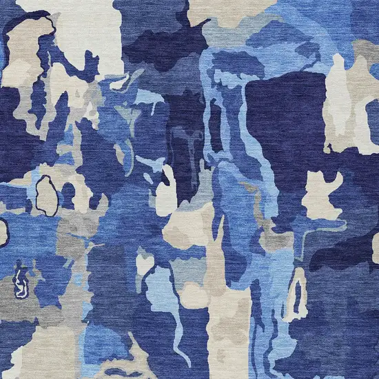 Navy Blue Ivory And Gray Abstract Washable Indoor Outdoor Area Rug Photo 7