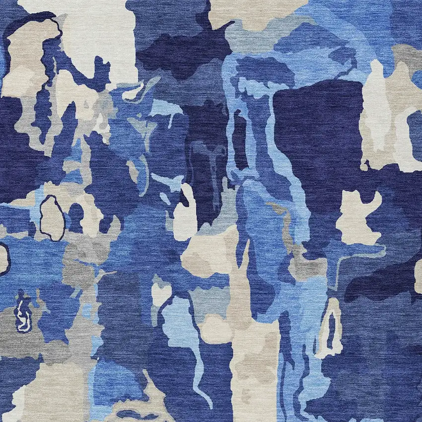 Navy Blue Ivory And Gray Abstract Washable Indoor Outdoor Area Rug Photo 7