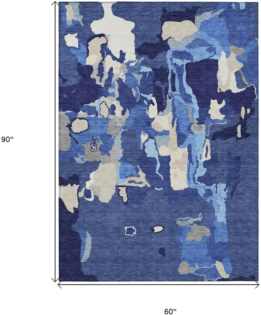 Navy Blue Ivory And Gray Abstract Washable Indoor Outdoor Area Rug Photo 3