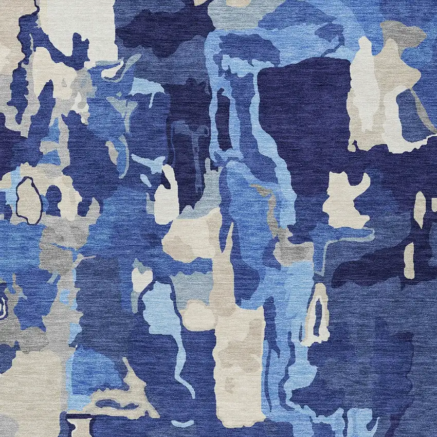 Navy Blue Ivory And Gray Abstract Washable Indoor Outdoor Area Rug Photo 6