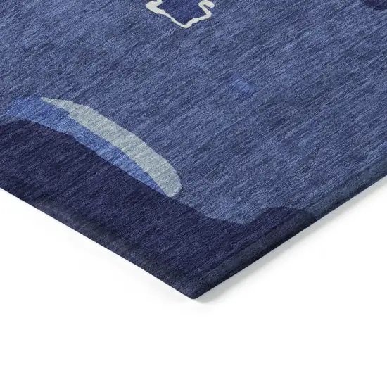 Navy Blue Ivory And Gray Abstract Washable Indoor Outdoor Area Rug Photo 4
