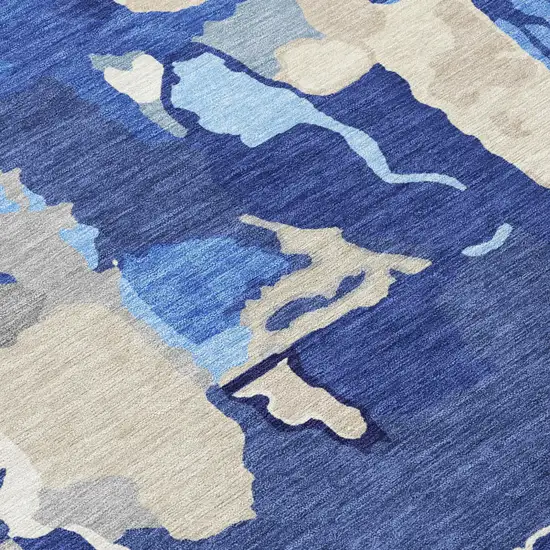 Navy Blue Ivory And Gray Abstract Washable Indoor Outdoor Area Rug Photo 5
