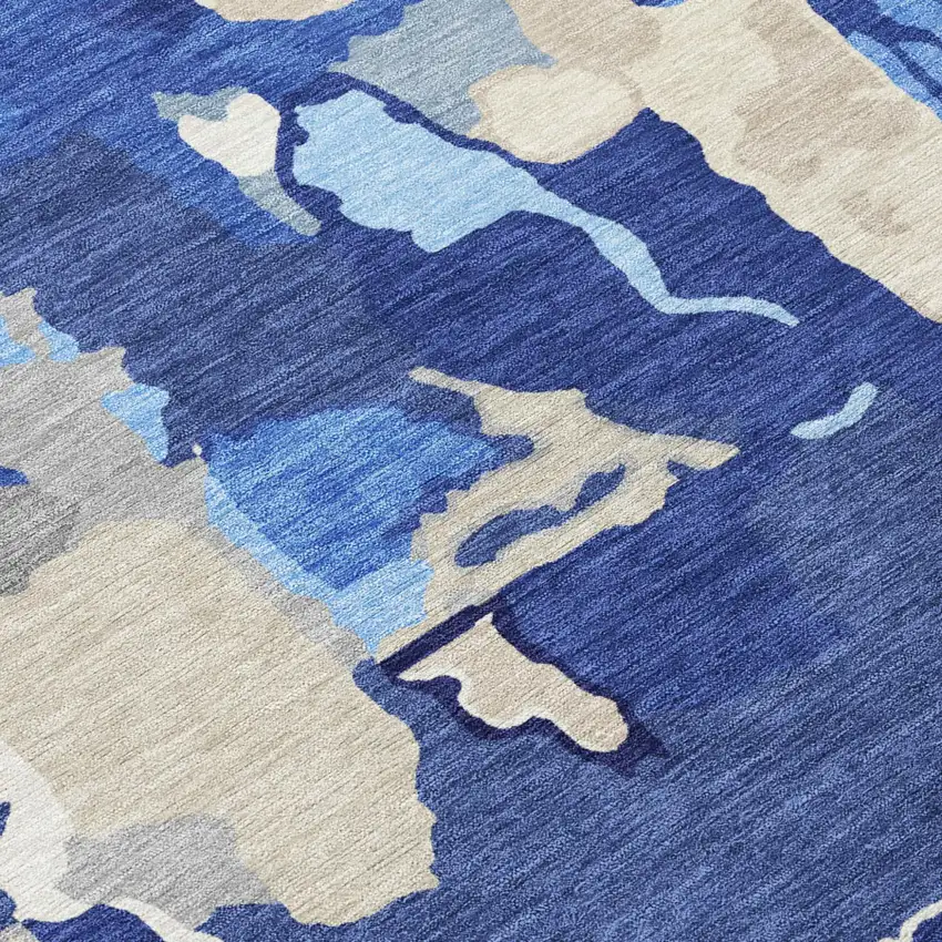 Navy Blue Ivory And Gray Abstract Washable Indoor Outdoor Area Rug Photo 5
