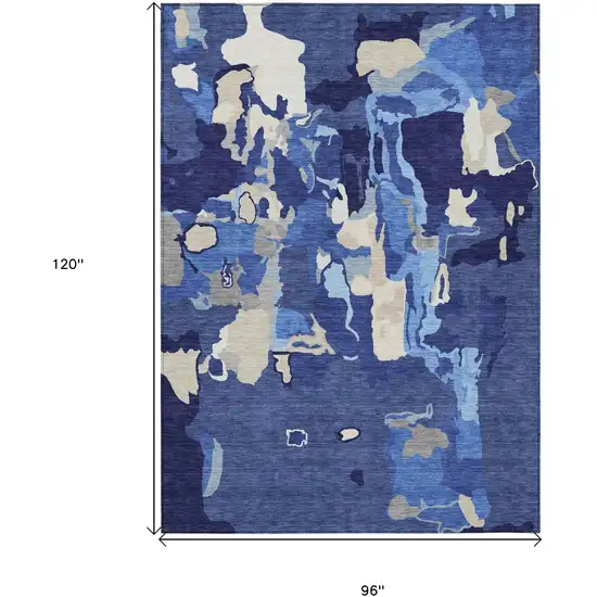 Navy Blue Ivory And Gray Abstract Washable Indoor Outdoor Area Rug Photo 3