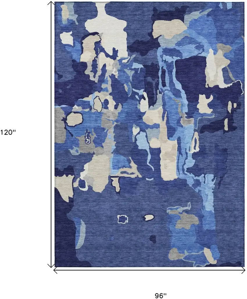 Navy Blue Ivory And Gray Abstract Washable Indoor Outdoor Area Rug Photo 3