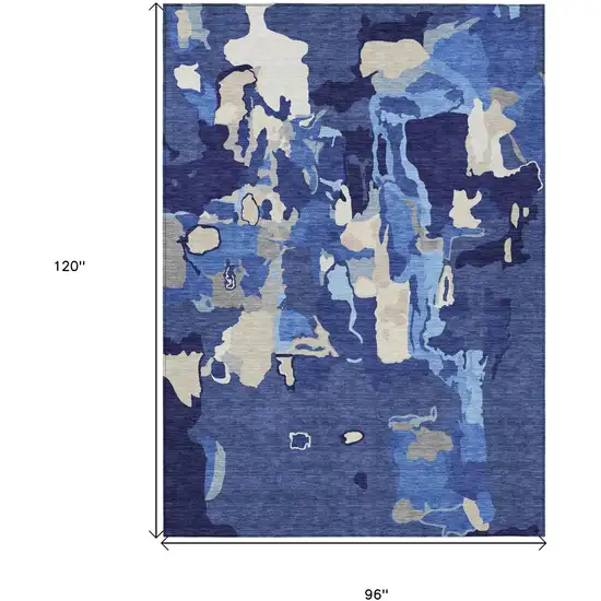 Navy Blue Ivory And Gray Abstract Washable Indoor Outdoor Area Rug Photo 8