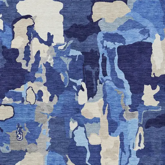 Navy Blue Ivory And Gray Abstract Washable Indoor Outdoor Area Rug Photo 7