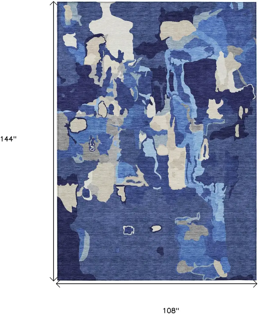 Navy Blue Ivory And Gray Abstract Washable Indoor Outdoor Area Rug Photo 3