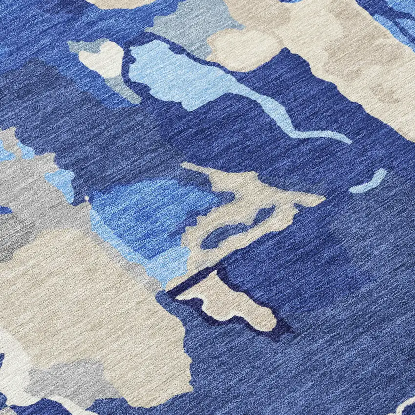 Navy Blue Ivory And Gray Abstract Washable Indoor Outdoor Area Rug Photo 6