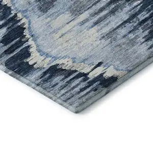 Photo of Navy Blue Ivory And Gray Diamond Washable Area Rug With UV Protection