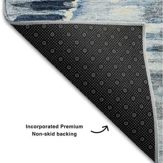 Navy Blue Ivory And Gray Diamond Washable Area Rug With UV Protection Photo 7