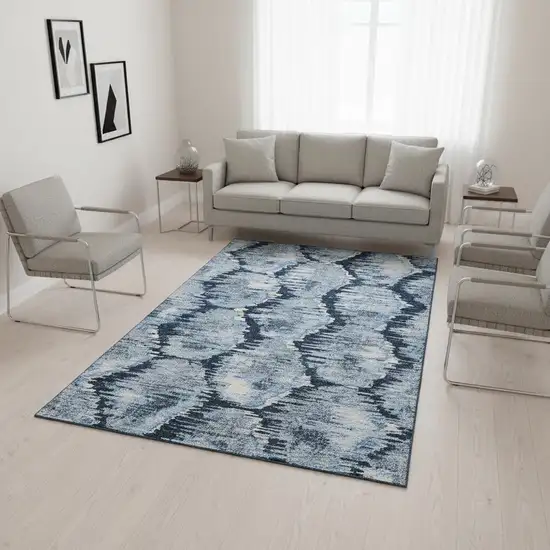 Navy Blue Ivory And Gray Diamond Washable Area Rug With UV Protection Photo 2
