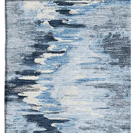 Navy Blue Ivory And Gray Diamond Washable Area Rug With UV Protection Photo 4