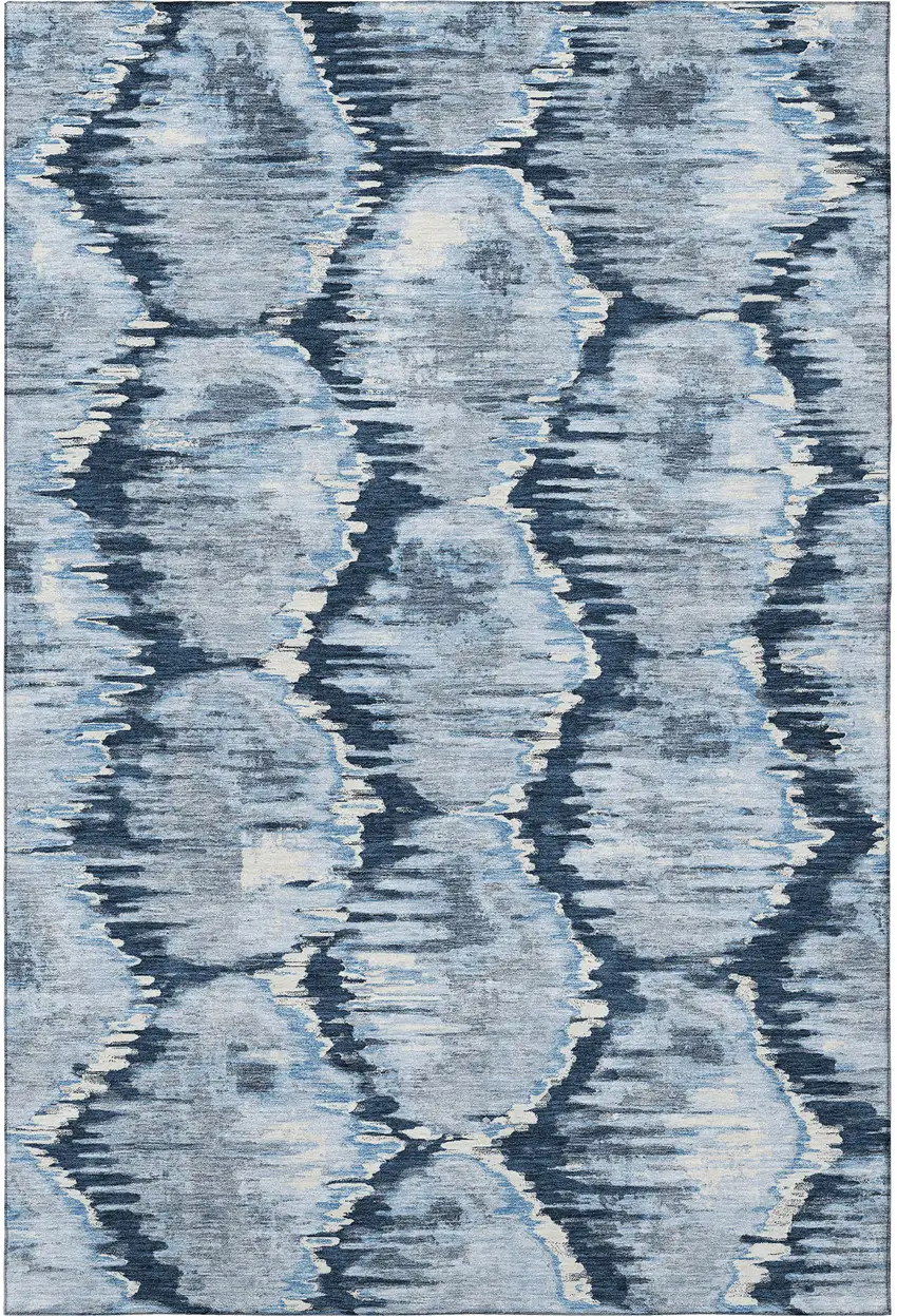 Navy Blue Ivory And Gray Diamond Washable Area Rug With UV Protection Photo 4