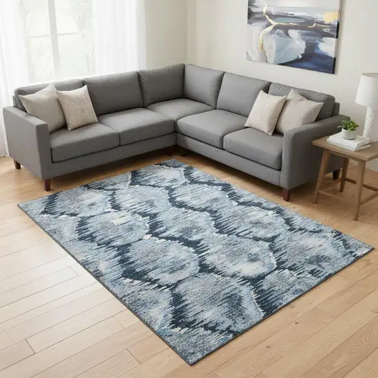 Navy Blue Ivory And Gray Diamond Washable Area Rug With UV Protection Photo 2