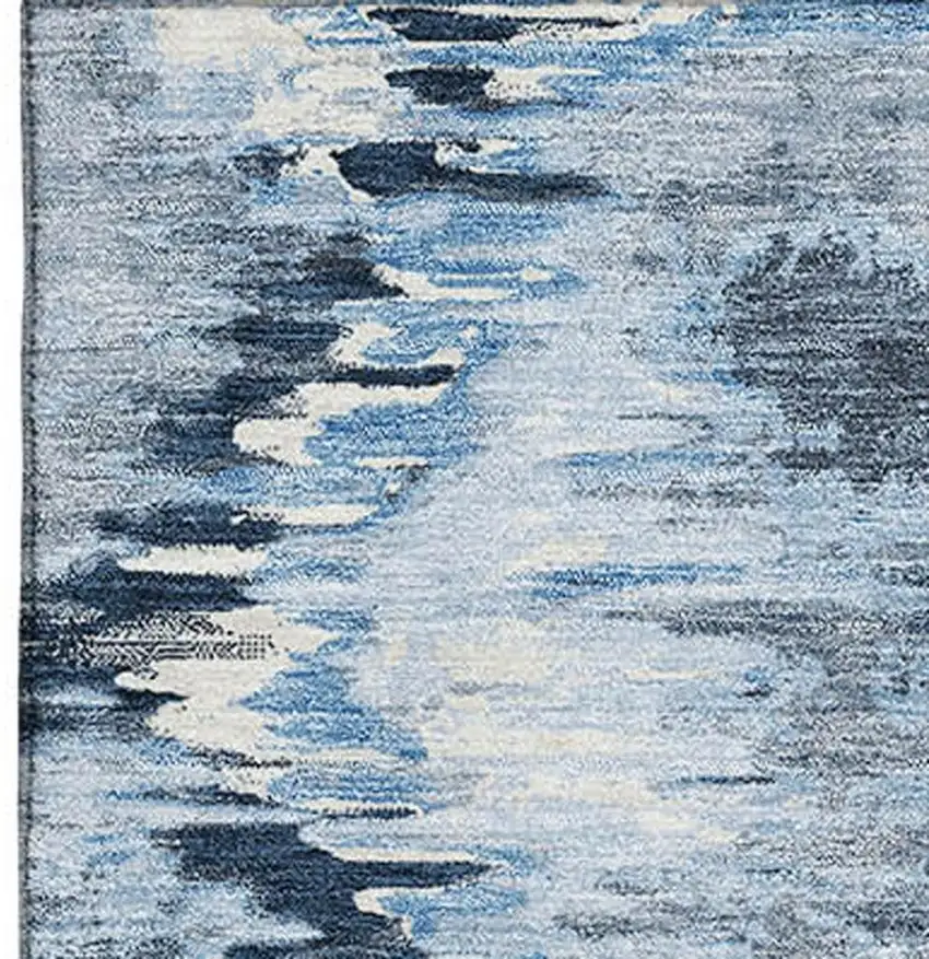 Navy Blue Ivory And Gray Diamond Washable Area Rug With UV Protection Photo 3