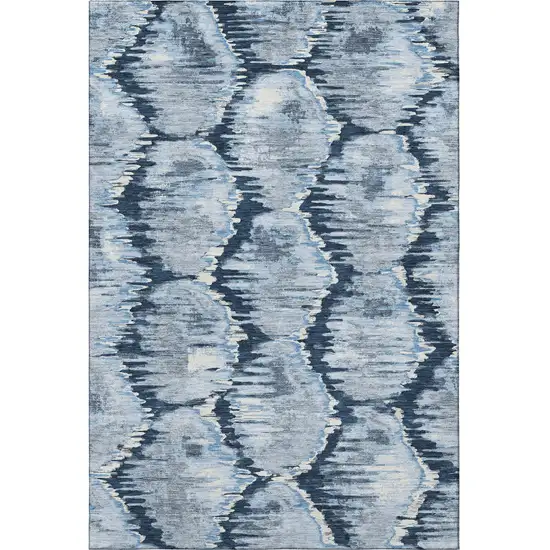 Navy Blue Ivory And Gray Diamond Washable Area Rug With UV Protection Photo 4