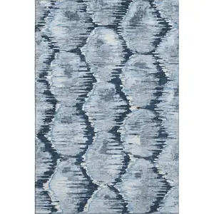 Photo of Navy Blue Ivory And Gray Diamond Washable Area Rug With UV Protection
