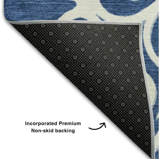 Navy Blue Ivory And Gray Floral Medallion Washable Area Rug With UV Protection Photo 6