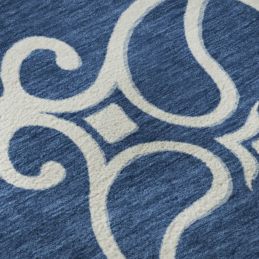 Navy Blue Ivory And Gray Floral Medallion Washable Area Rug With UV Protection Photo 9