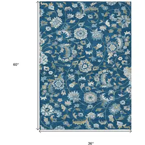 Photo of Navy Blue Ivory And Gray Floral Washable Indoor Outdoor Area Rug