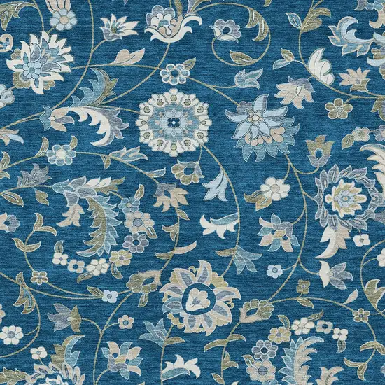 Navy Blue Ivory And Gray Floral Washable Indoor Outdoor Area Rug Photo 5