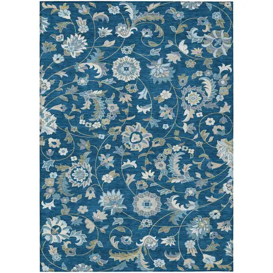 Navy Blue Ivory And Gray Floral Washable Indoor Outdoor Area Rug Photo 2