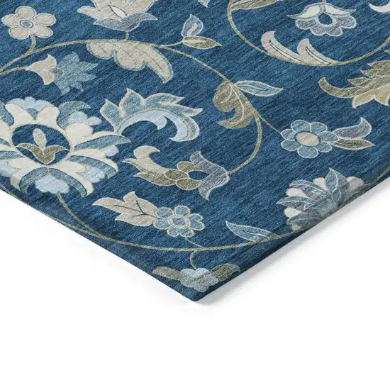 Navy Blue Ivory And Gray Floral Washable Indoor Outdoor Area Rug Photo 4