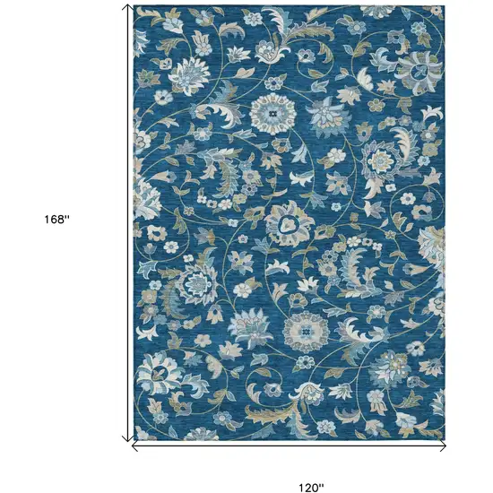 Navy Blue Ivory And Gray Floral Washable Indoor Outdoor Area Rug Photo 3