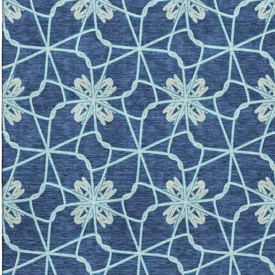Navy Blue Ivory And Gray Geometric Washable Area Rug With UV Protection Photo 2