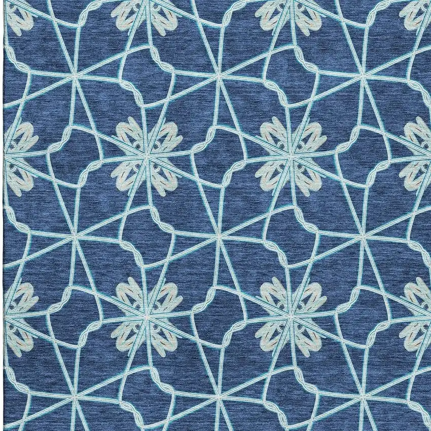 Navy Blue Ivory And Gray Geometric Washable Area Rug With UV Protection Photo 2