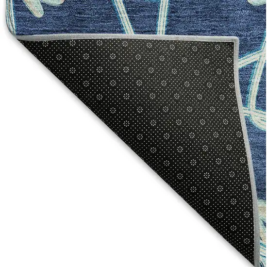 Navy Blue Ivory And Gray Geometric Washable Area Rug With UV Protection Photo 6